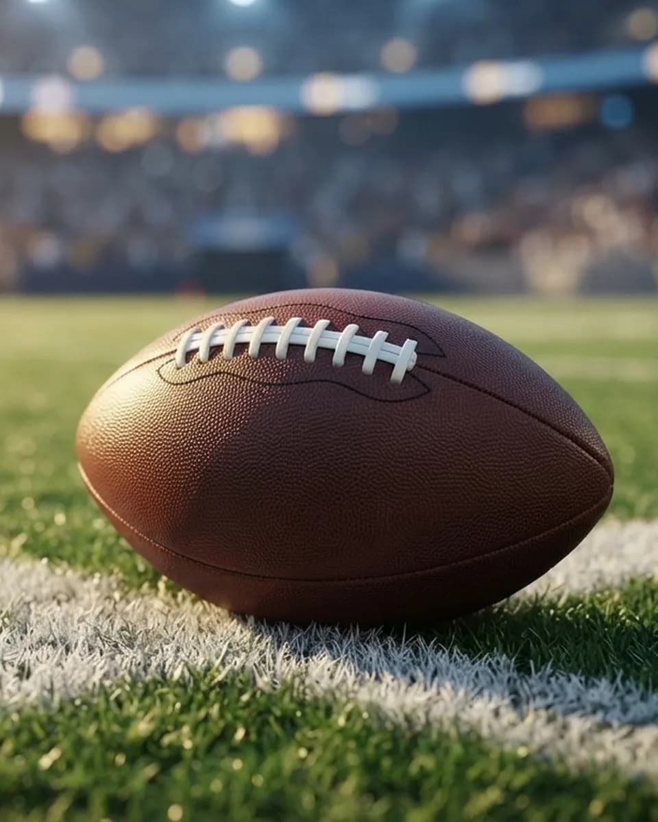 Balón de fútbol americano sobre la línea del campo